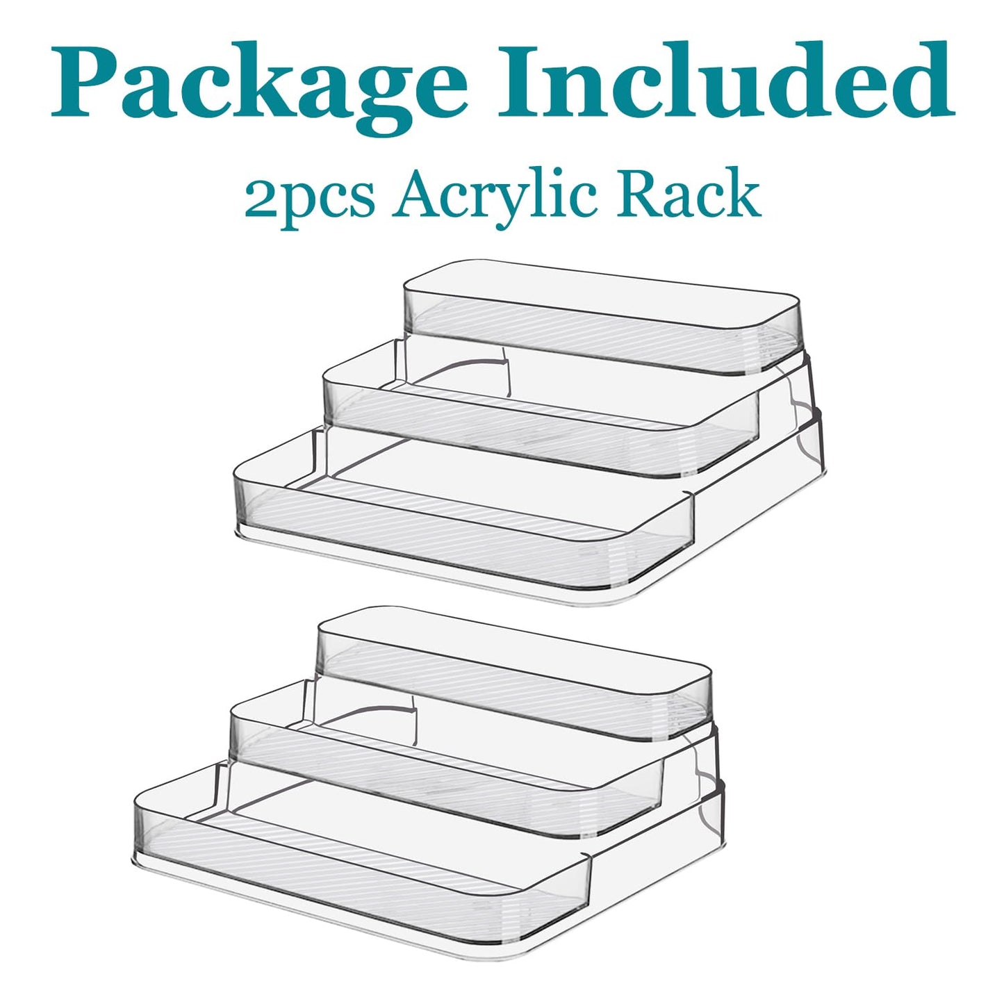 Zilphoba 2pcs Acrylic Rack, No Assembly Clear 3 Tier Condiment Bottle Shelf Vanity Organizer for Cabinet Kitchen Bathroom