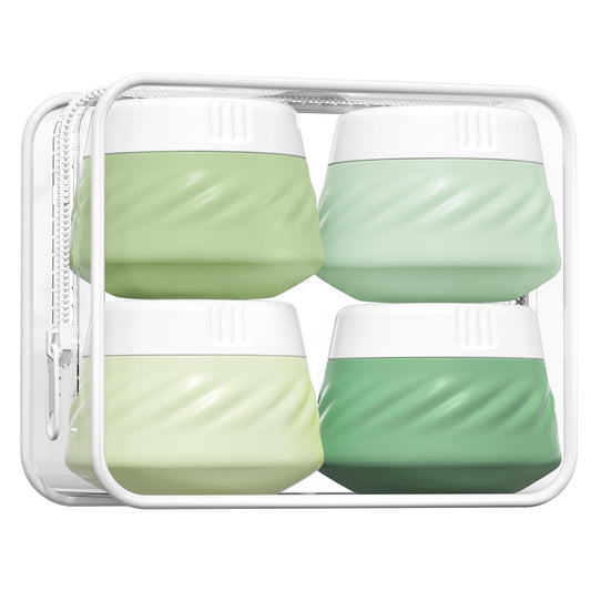 Gemice Silicone Cream Jars TSA Approved Travel Size Containers with Clear Bag, Leak-proof Travel Accessories with Lid for Cosmetic Face Body Hand Cream (4 Pack)