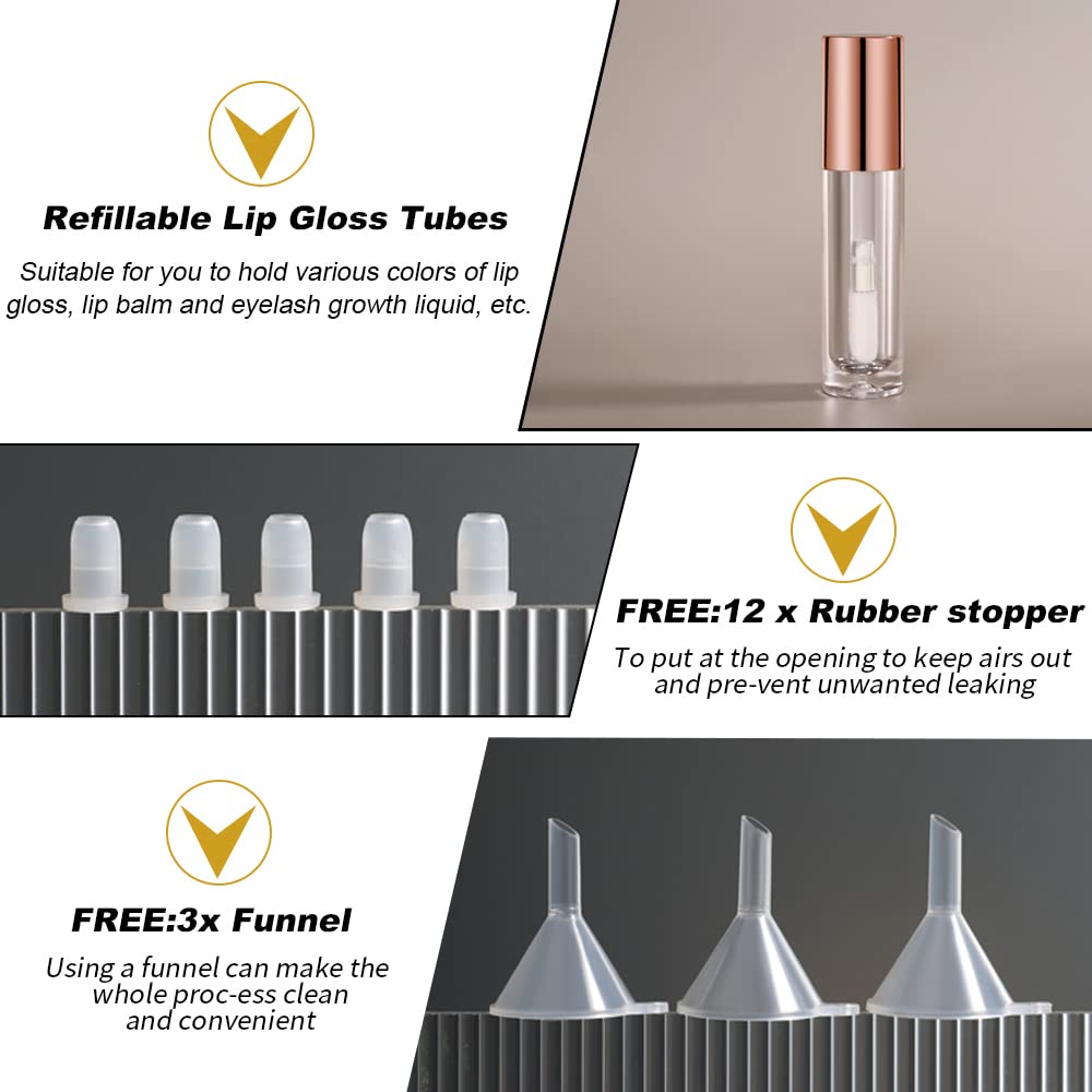 YITOU 12PCS Lip Glaze Bottle Empty 5ml, Transparent Cosmetic Containers with Applicator Lip Gloss Tube Making Kit Lipstick Bottle for Homemade Foundation Sample Cute Bulk Wholesale(0.81oz)