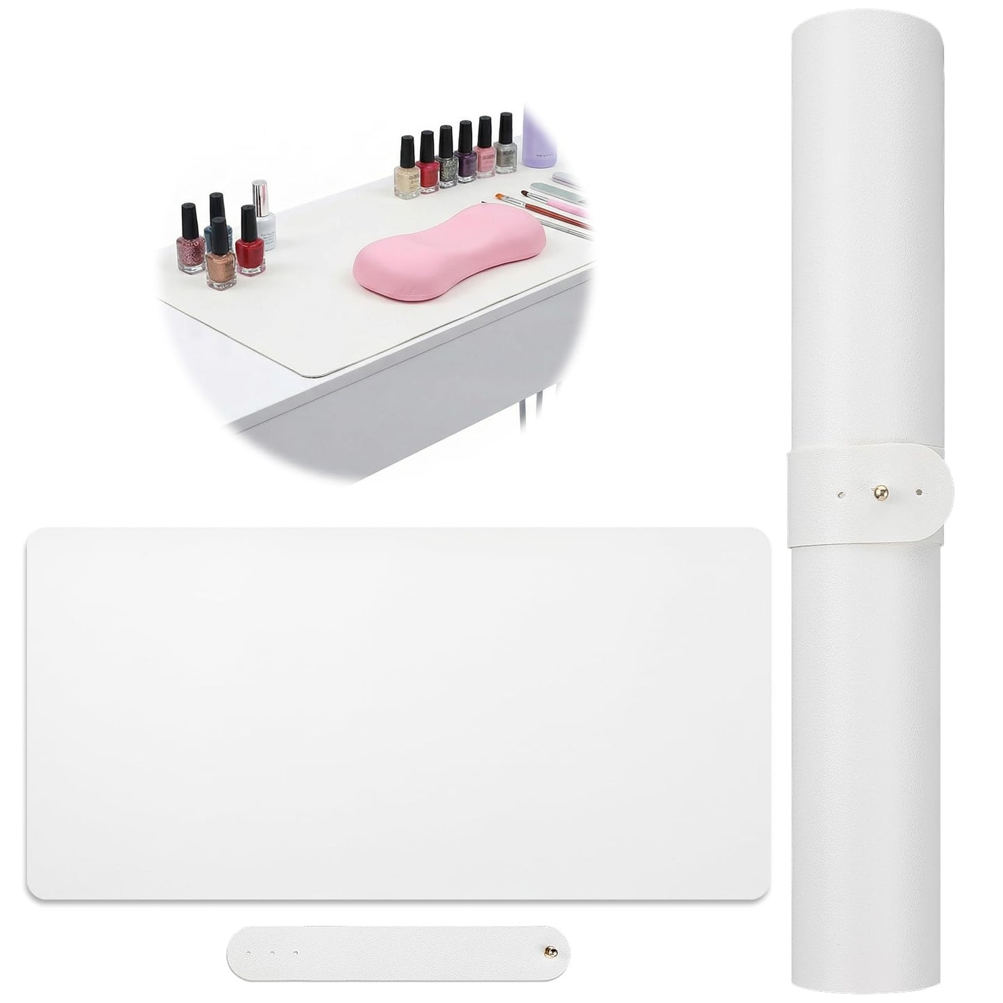Nail Mat For Nail Tech Nail-Table Mat Soft Silicone Nail-Mat Waterproof PU Leather Nail-Pad for Nails Tech Salon Home, Portable and Easy Clean (White, 60x30cm) (MAT ONLY)