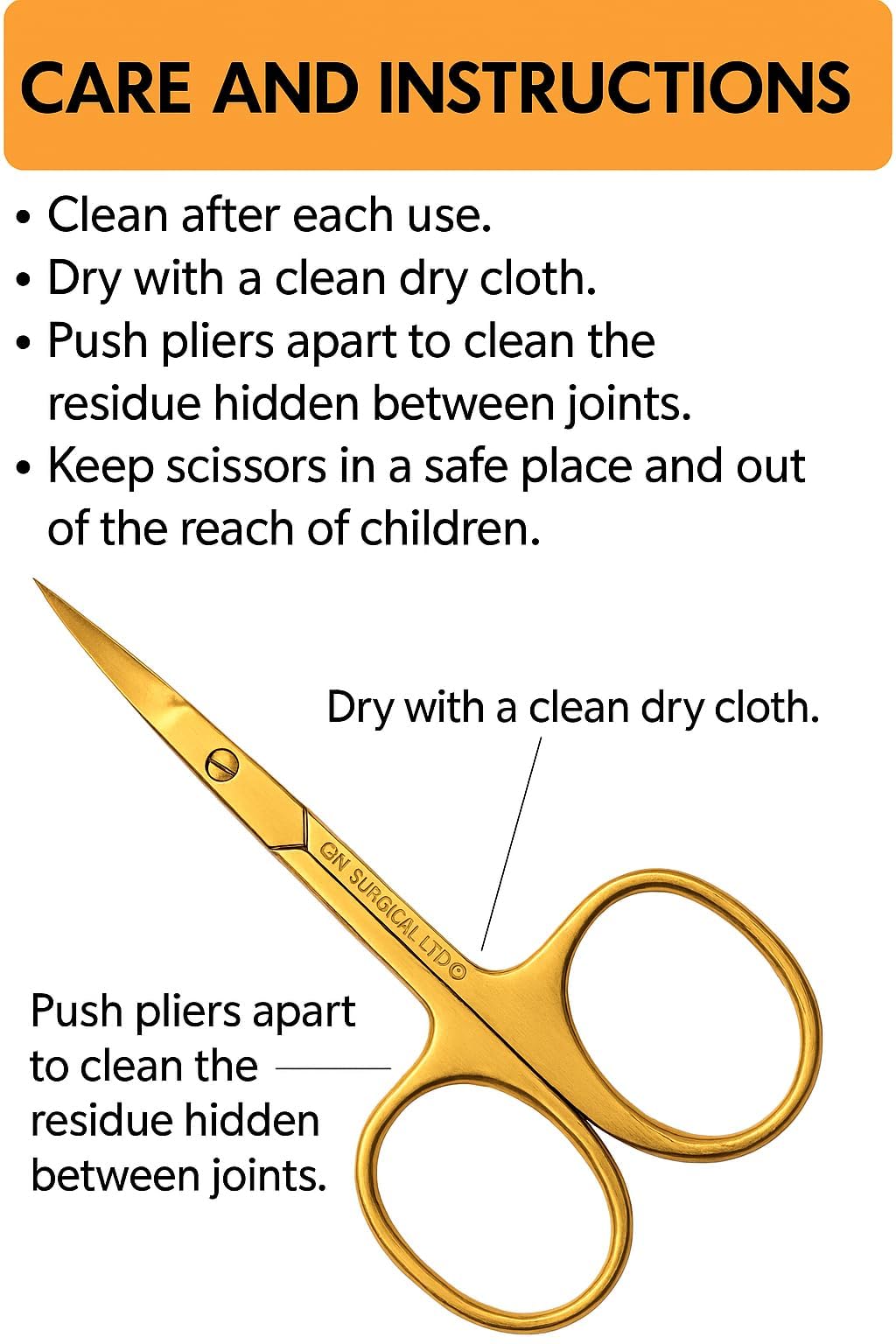 Scissors, Professional Stainless Steel Curved Cuticle Sharp Dead Skin Scissors Pointed for Trimming Eyebrows, Nose Hair, Manicure, Finger & Toe Care, Titanium Gold