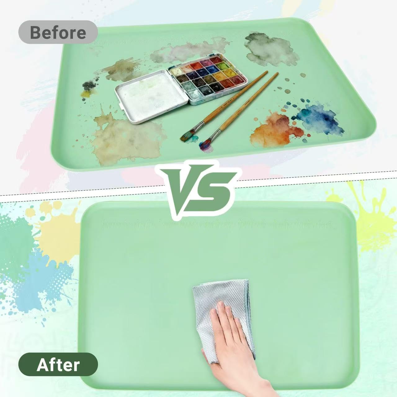 Premium Silicone Art Mat for Crafts, 24" x 16" Non-Slip Art Mat for Painting, Clay, Resin, Slime, Jewelry-Making, and Crafts – Waterproof & Easy to Clean, Raised Edges for Mess-Free Crafting (Green)