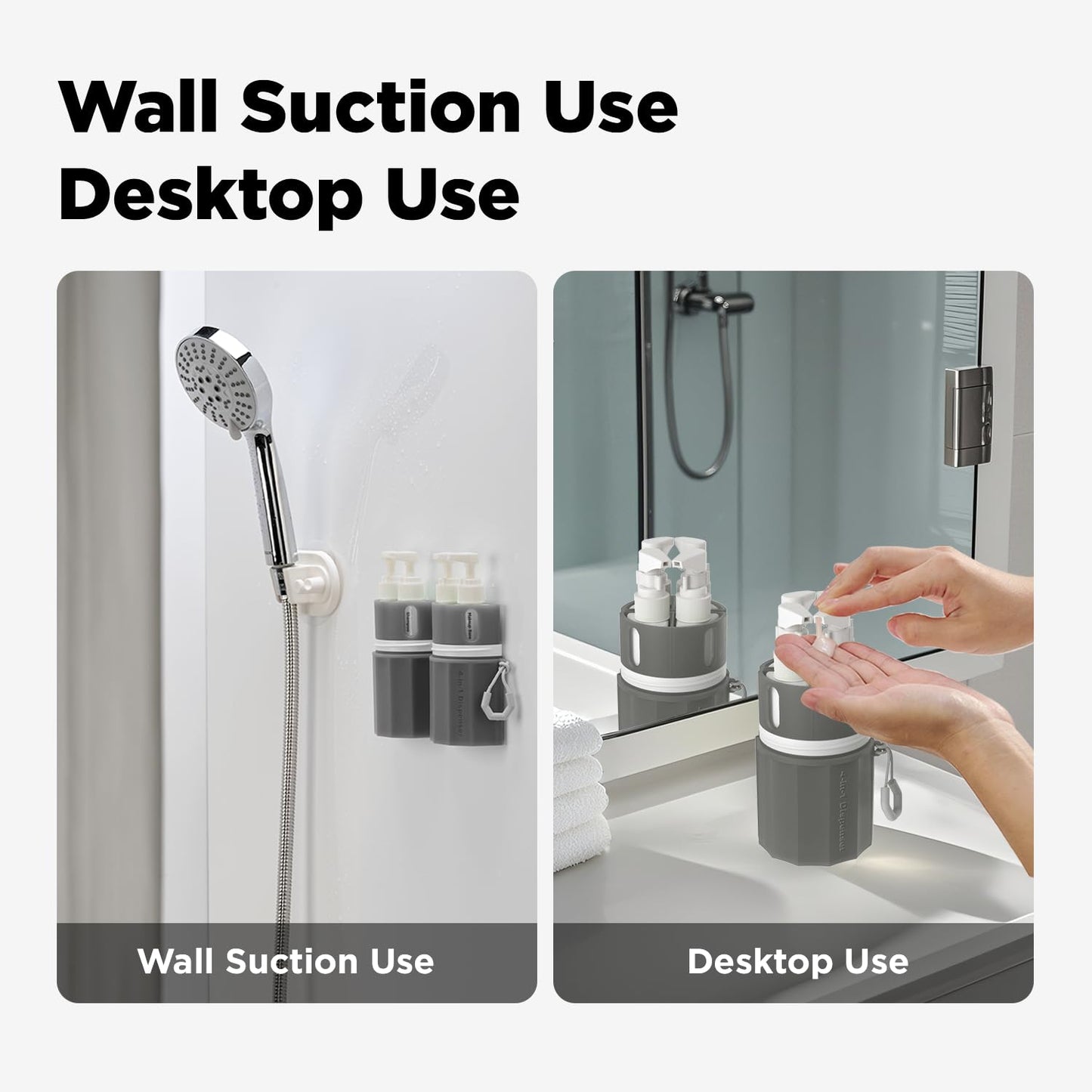 VOGOGE Travel Bottles for Toiletries, TSA Approved Travel Shampoo and Conditioner Bottles with Suction Cups, Gray