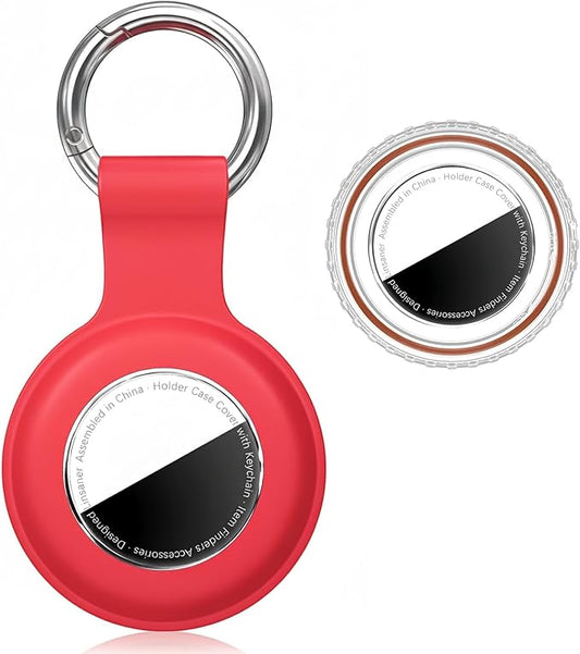 Waterproof for AirTag Holder Case Keychain for Air Tag Key Ring [PC+Silicone] Compatible with AirTags, Tags Chain for GPS Item Finders Accessories, for Pets, Kids, Luggages, Red