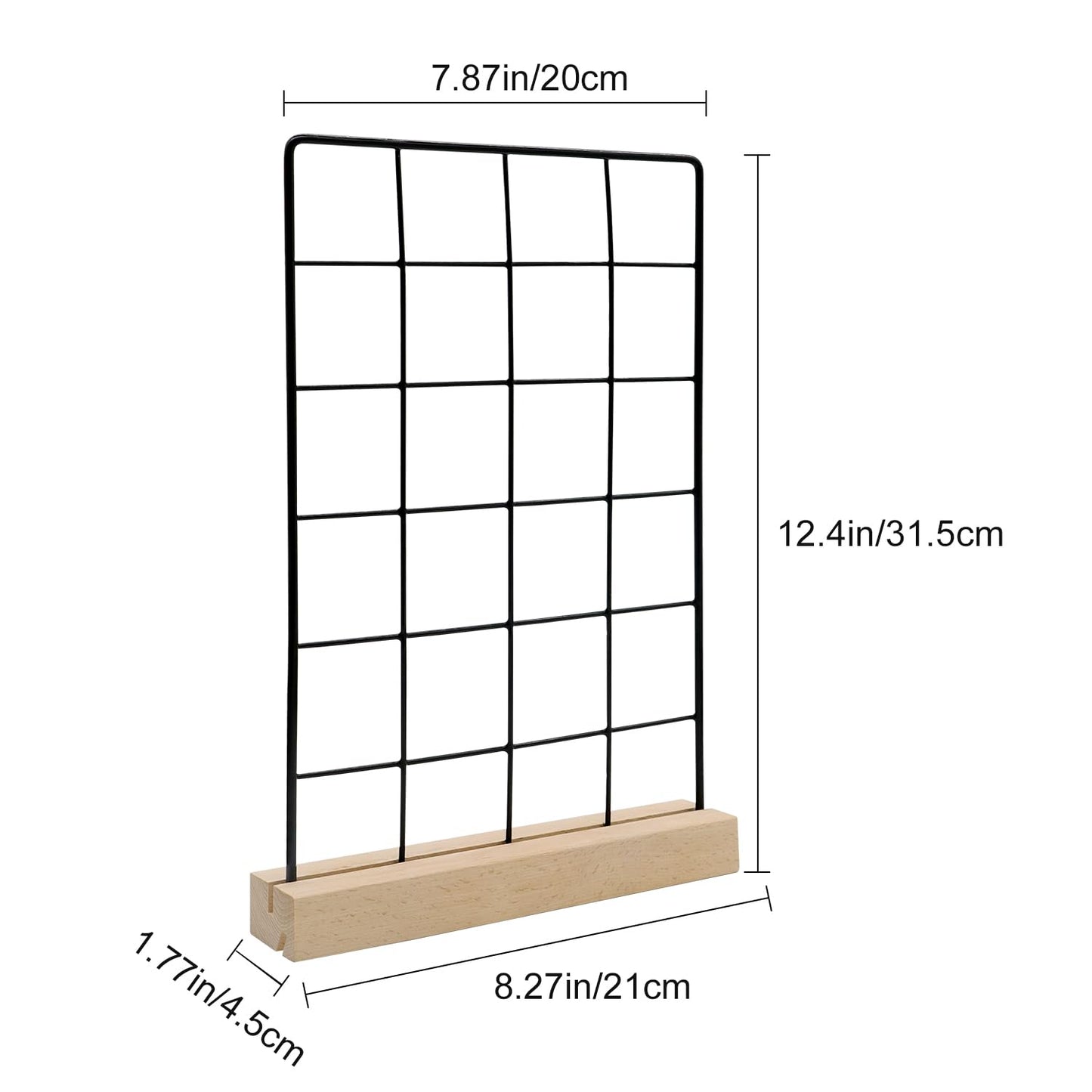 Badge Reel Display Stand, Keychain Display Stand lron Grid with Wooden Base for Hanging 12 Badge Rolls, 11.8in x 7.87in, Durable Storage Rack for Home or Store Use (1)
