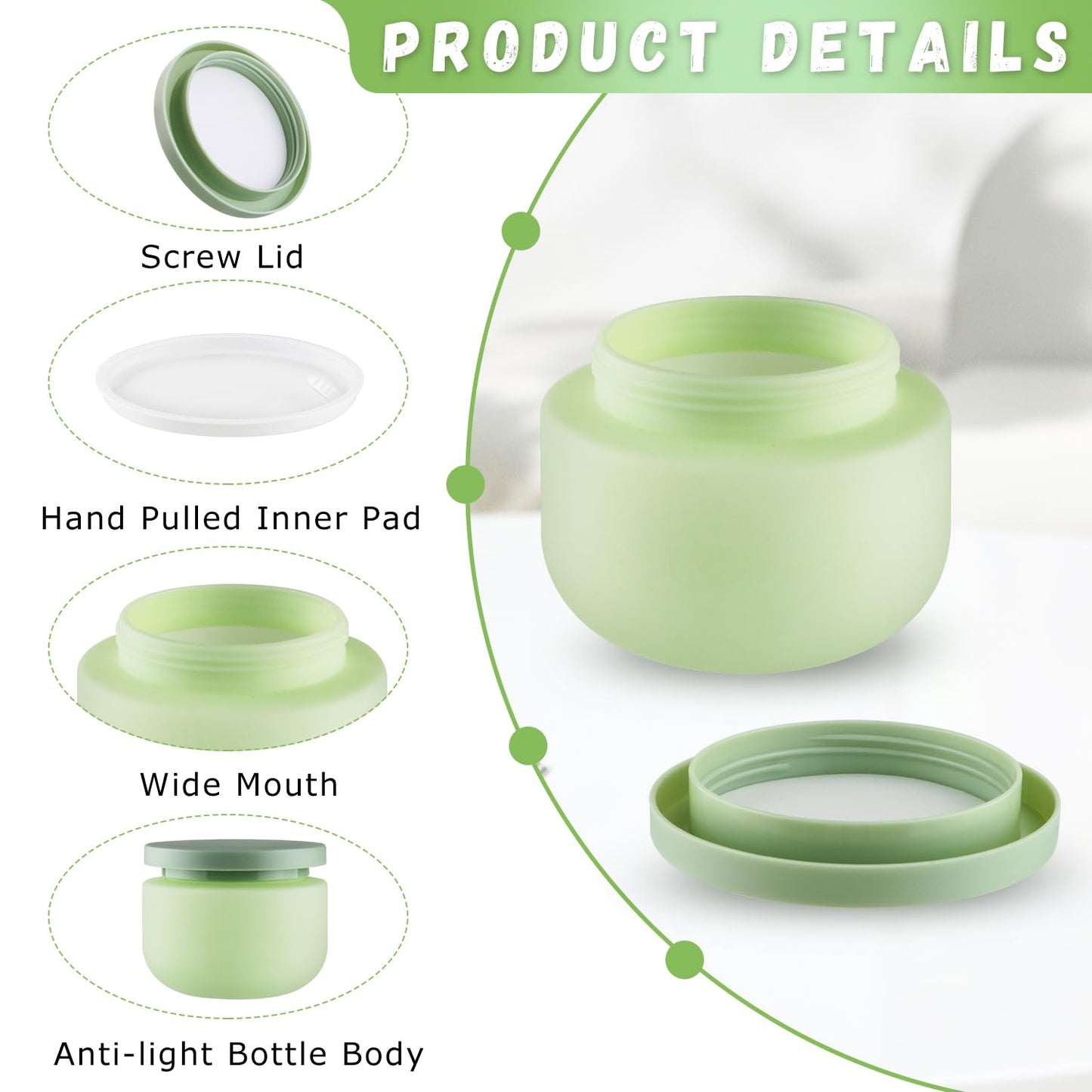 DynnnDy 6 Pcs 250ml/8oz Matte Green Plastic Cream Jars with 6 Spatulas Empty Refillable Facial Scrub Bottles Travel Size Cosmetic Containers for Powders Lotion Pills Jewelry Toiletries