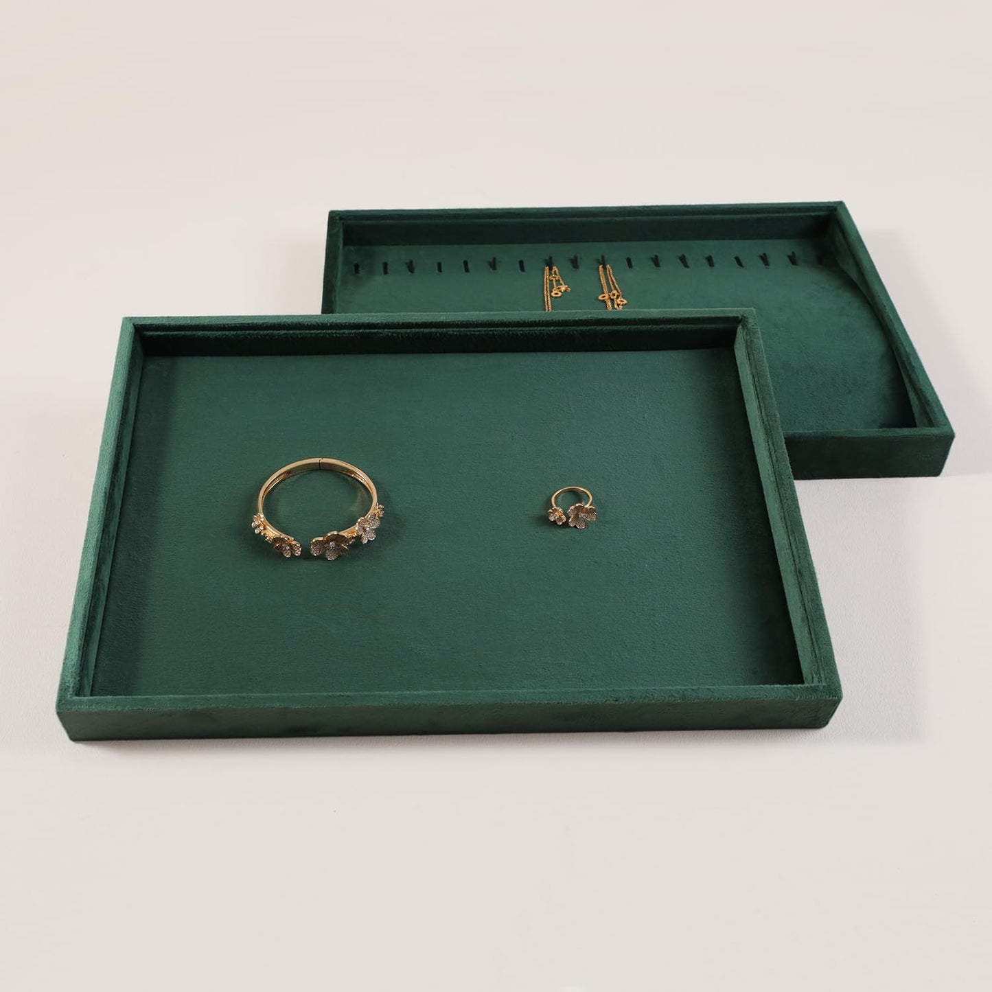 Dansmiy Velvet Jewelry Display Tray Stackable Organizer for Rings Earrings Necklaces Bracelets Pendants Jewelry Storage Tray for Drawer Countertop Showcase Display (Green)