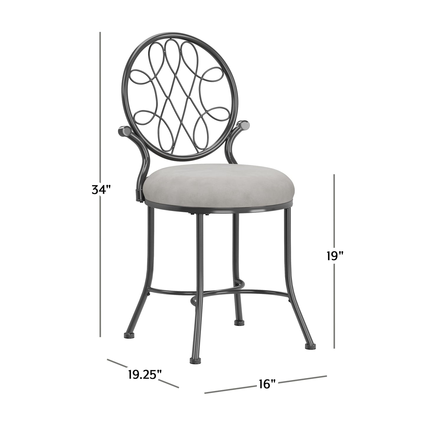 Hillsdale O'Malley Vanity Stool with Spiral Pattern Design, Metallic Gray Fabric
