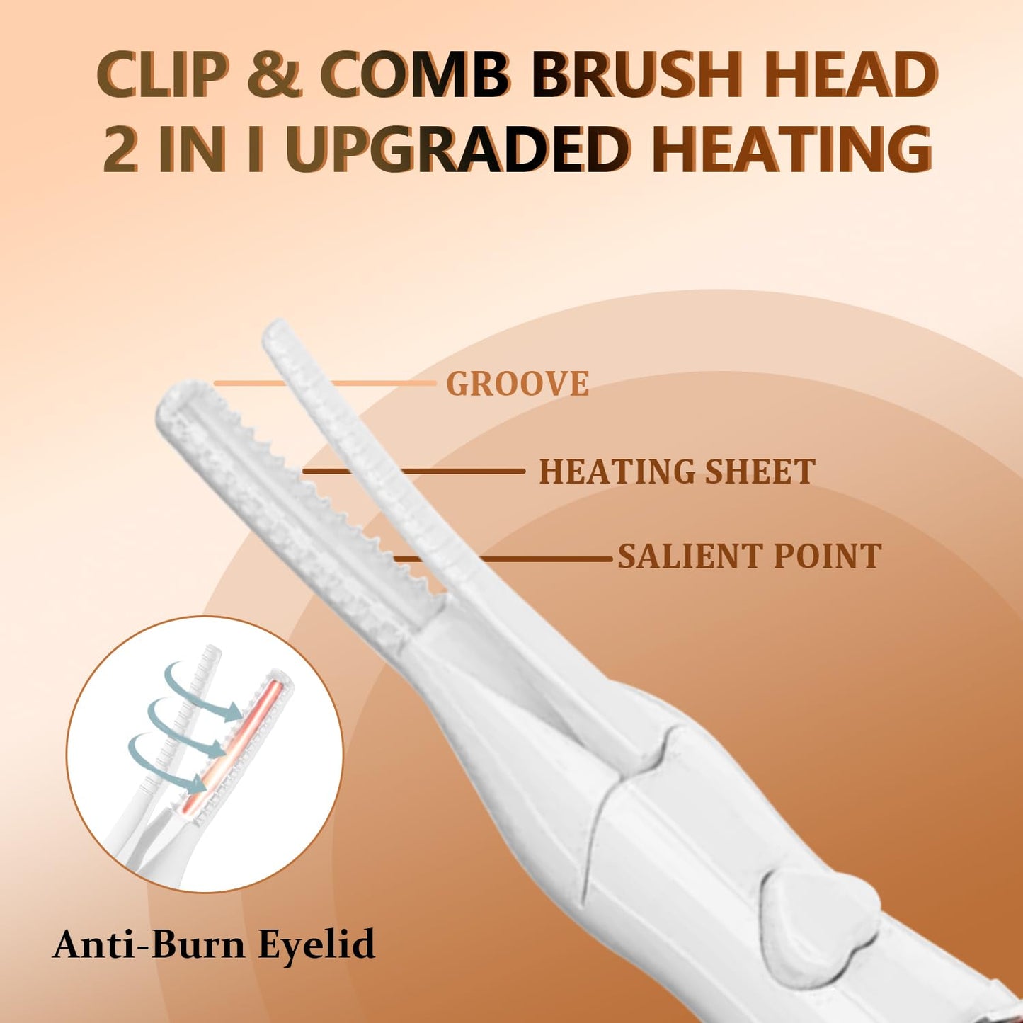 Heated Eyelash Curler - 2-in-1 Clip-Type Design, 3 Temperature Modes, USB Rechargeable Electric Eyelash Curler, Natural Curling 24H Long-Lasting Curl, Gift for Women & Girls, Beige