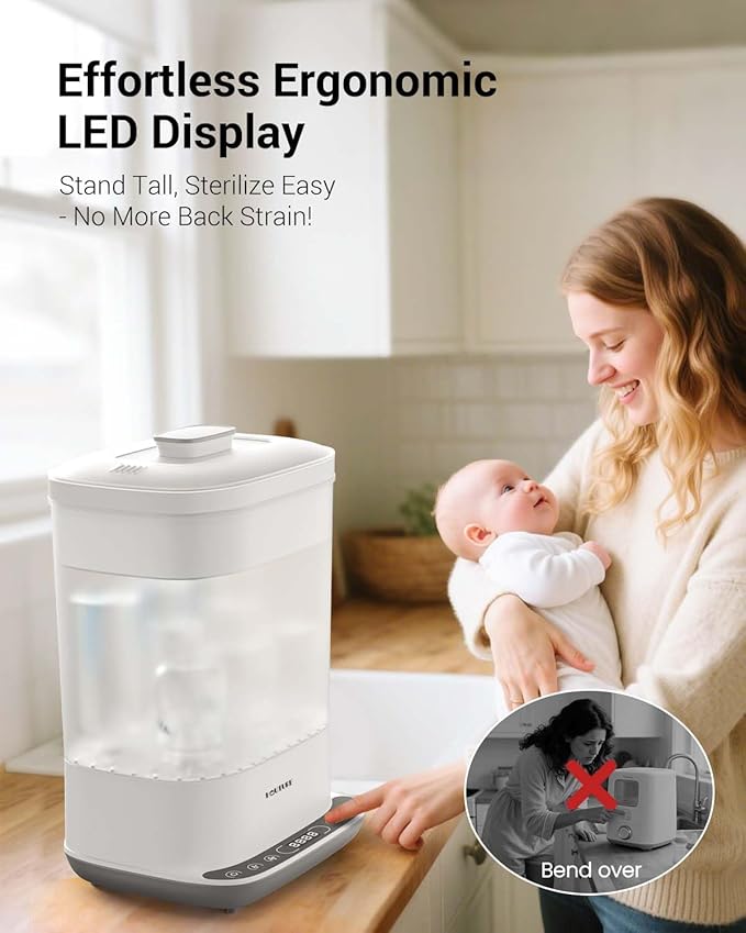Baby Bottle Sterilizer | Esterilizador de Biberones, 6-in-1 HAUTURE Bottle Sterilizer and Dryer, Electric Steam Bottle Sanitizer for Baby Stuffs, Baby Bottles & Breast Pump Accessories
