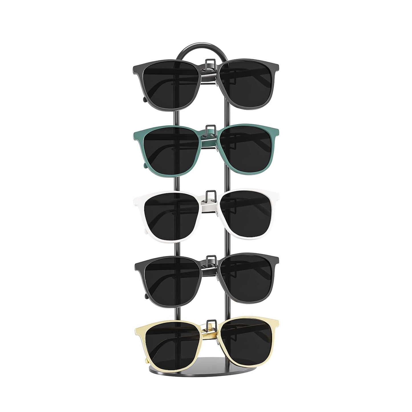 LongMen Metal Sunglass Organizer,Glasses Holder,Eyeglass Holder,Sunglass Storage Eyeglasses Rack Metal Frame for 5 Pairs (1, Black)