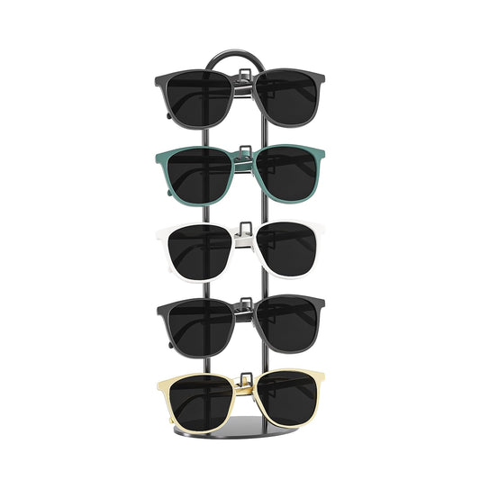 LongMen Metal Sunglass Organizer,Glasses Holder,Eyeglass Holder,Sunglass Storage Eyeglasses Rack Metal Frame for 5 Pairs (1, Black)