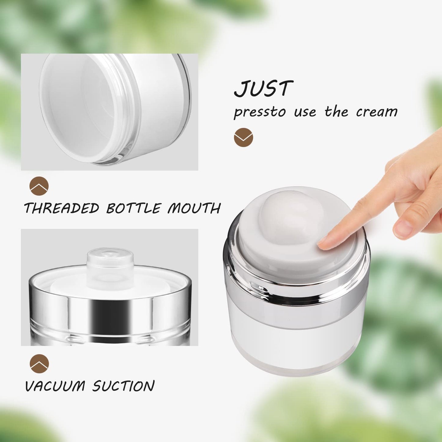 Cositina 6 Pack 0.5oz/15ml Airless Pump Jars,Empty Acrylic Airless Makeup Cosmetic Container with Press Pump,Mini Portable Travel Size Jar With Lid for Thick Moisturizer,Creams,Gel Lotion,White