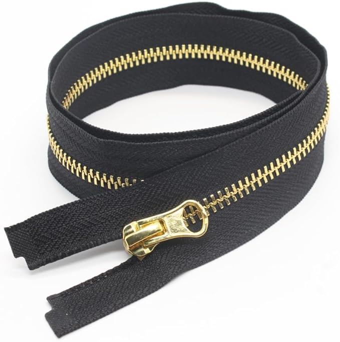 YaHoGa 2PCS #5 16 Inch Gold Separating Jacket Zipper Black Metal Zippers for Jackets Sewing Coats Crafts (16" Gold)