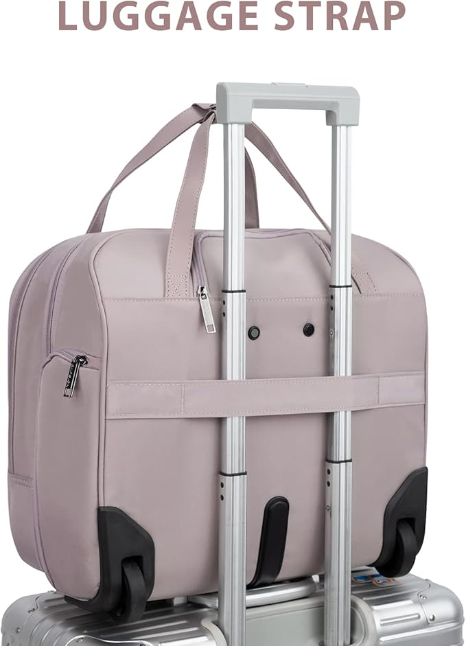 EMPSIGN Rolling Laptop Bag Women with Wheels, Briefcase for Women Fits Up to 15.6 Inch Laptop Briefcase on Wheels, Water-Repellent Overnight Rolling Computer Bag with RFID Pockets, Grey Pink