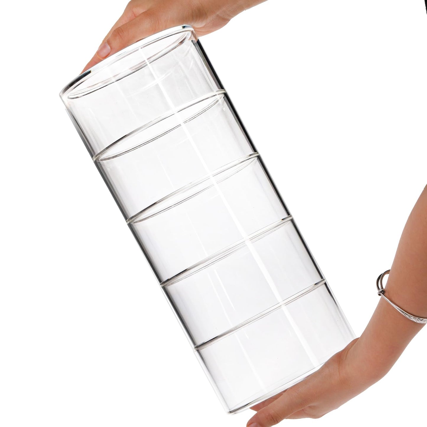 ZENFUN 5 Layers Acrylic Belt Organizer, Stackable Belt Storage Box Clear Display Case Vanity Organizer for Watch, Hair Accessories, Jewelry, Closet and Drawer, 2.6" H x 5.5" Dia