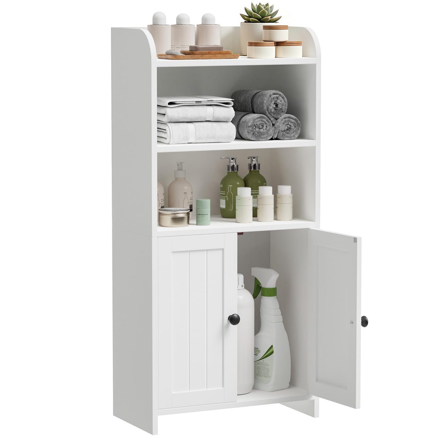 Cerlyunzan Small Bathroom Storage Cabinet, Freestanding Bathroom Cabinet and Organizer with Shelves, Small Cabinet with Doors for Bathroom, Laundry Room, 7.9" D x 14.6" W x 31" H, White
