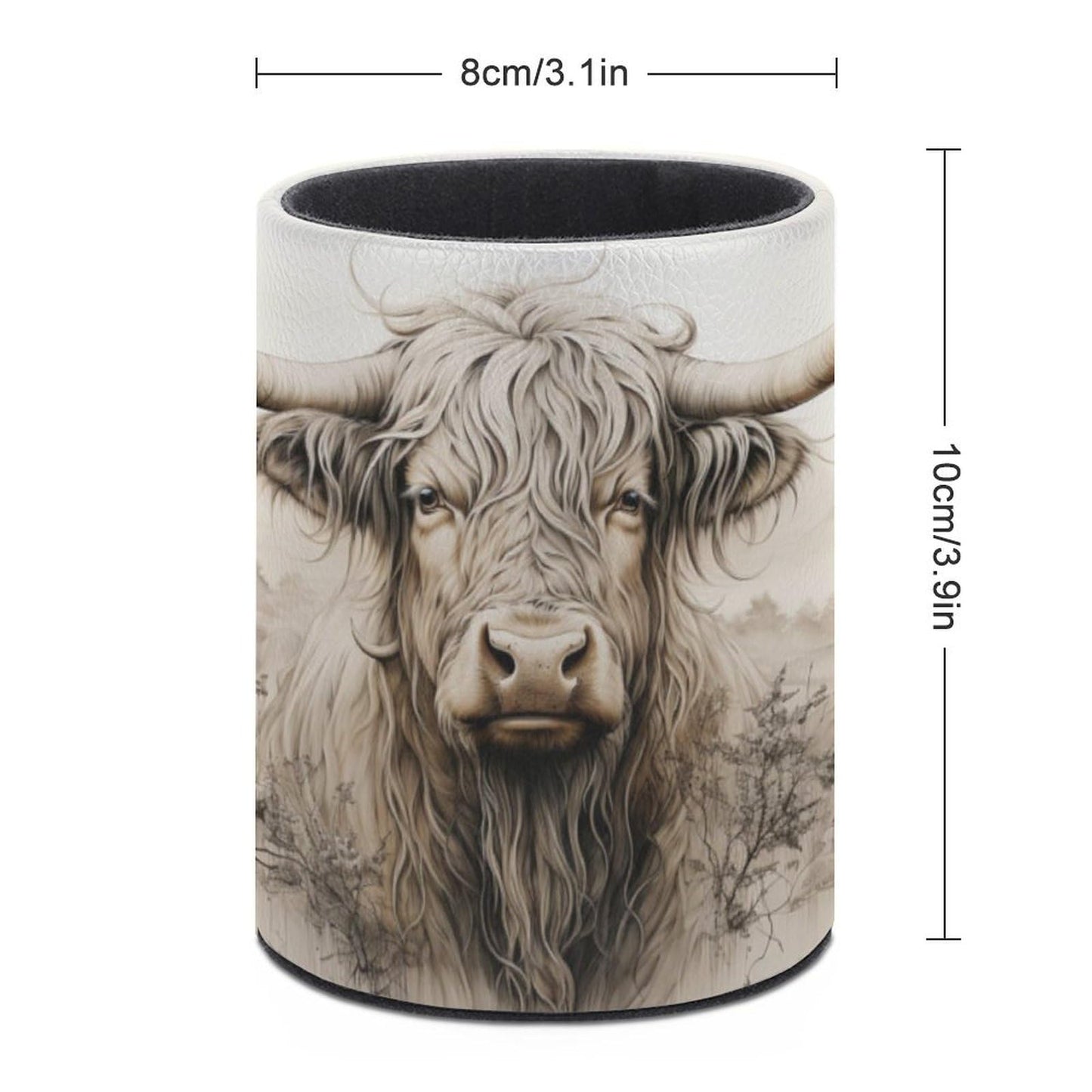 XUWU Highland Cow Pen Holder Pencil Organizer Cute Pencil Cup Desk Decor Makeup Brush Holder PU Multifunctional Office Suppliesfor Home Classroom School