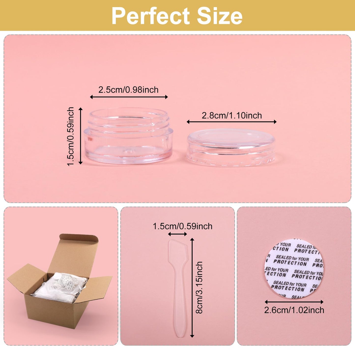 SumDirect 100Pcs 5G/5ML Clear Plastic Cosmetic Containers with Lids, Sample Jars, Makeup Sample Containers for Cream Lotion with a Scoop and 10 Pcs Organza Bags