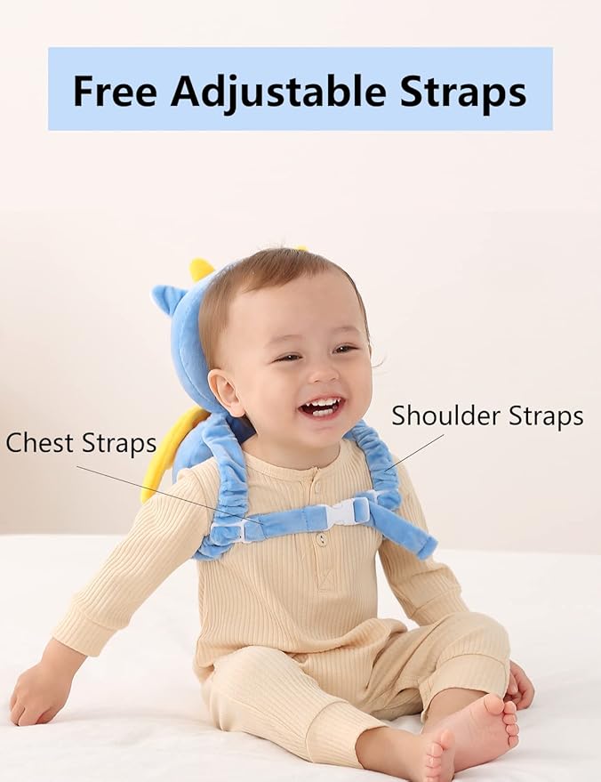 JunNeng Toddler Baby Head Protector Backpack for Toddler Walker with Knee Pads&Anti-Slip Socks, Dinosaur
