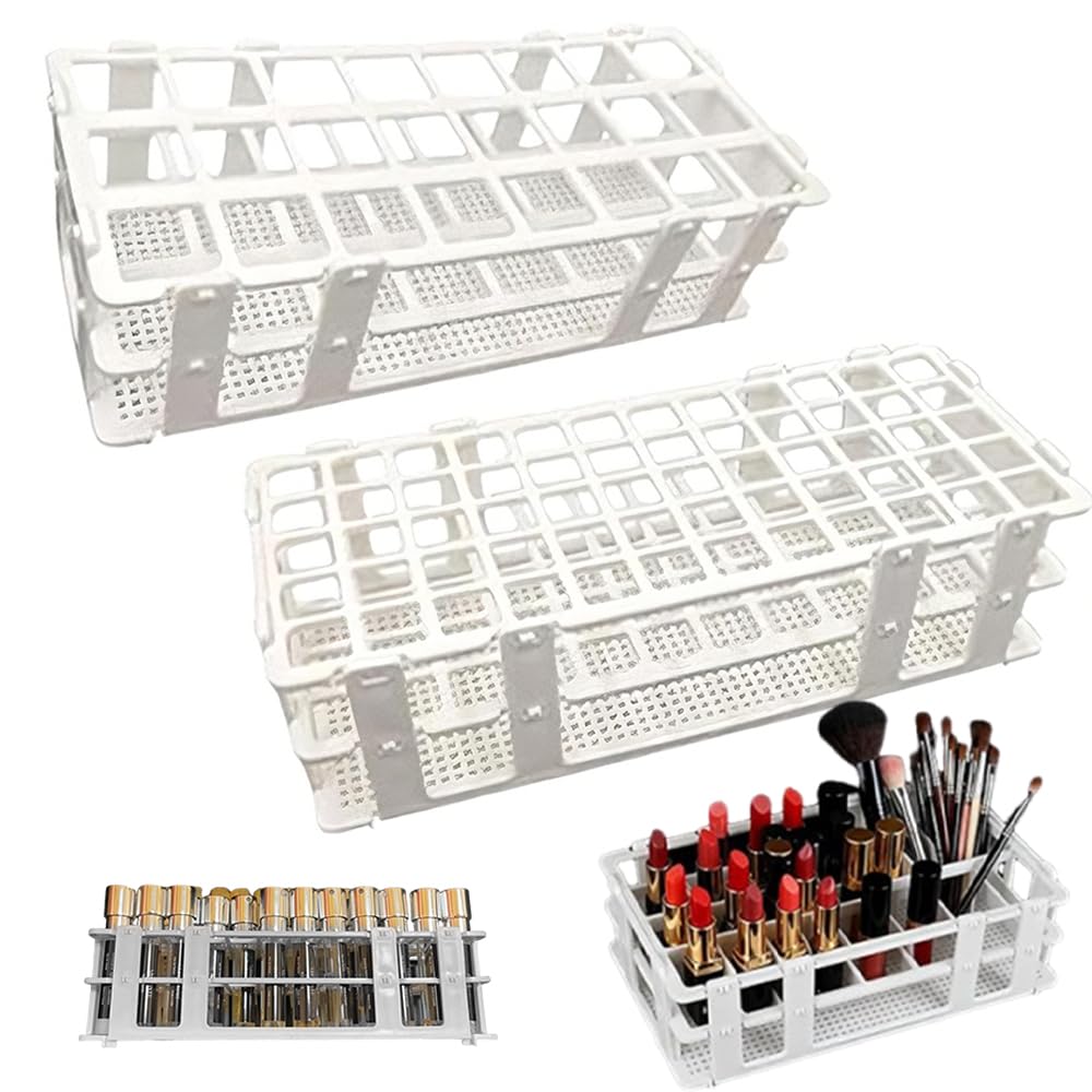 OULIGET Makeup Storage Organizer Rack,Lipstick Lipgloss Display Organizer,Detachable Makeup Brush Air Drying Rack,Perfect Storage Solution for Drawer and Vanity,0.9"+0.66" (24-hole + 60-hole)