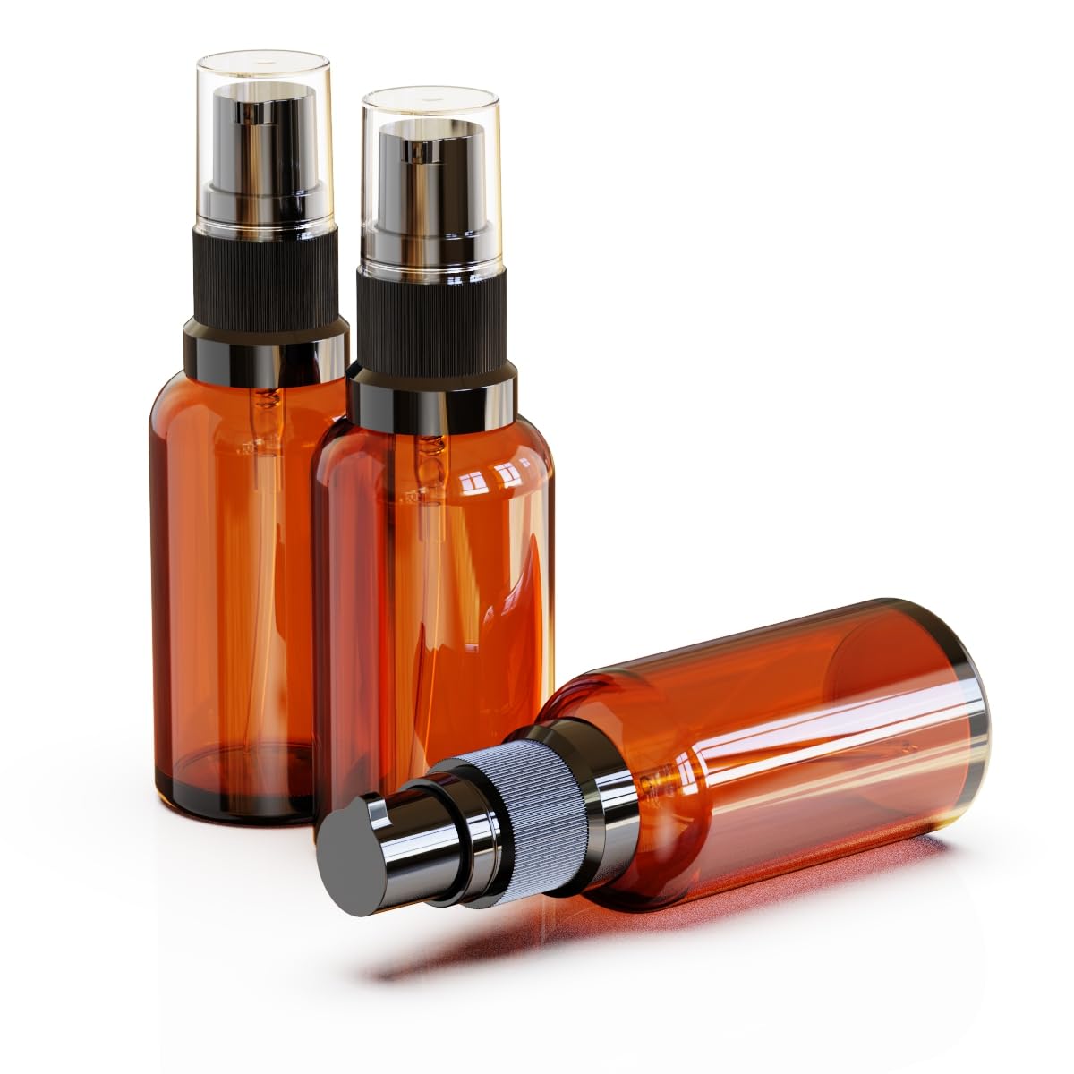 Jagolain 12Pack 1oz Amber Glass Pump Bottles, 30ml with Black Pump, Empty Refillable Travel Small Container For Lotion Cream Essentil Oil Shampoo (1oz)