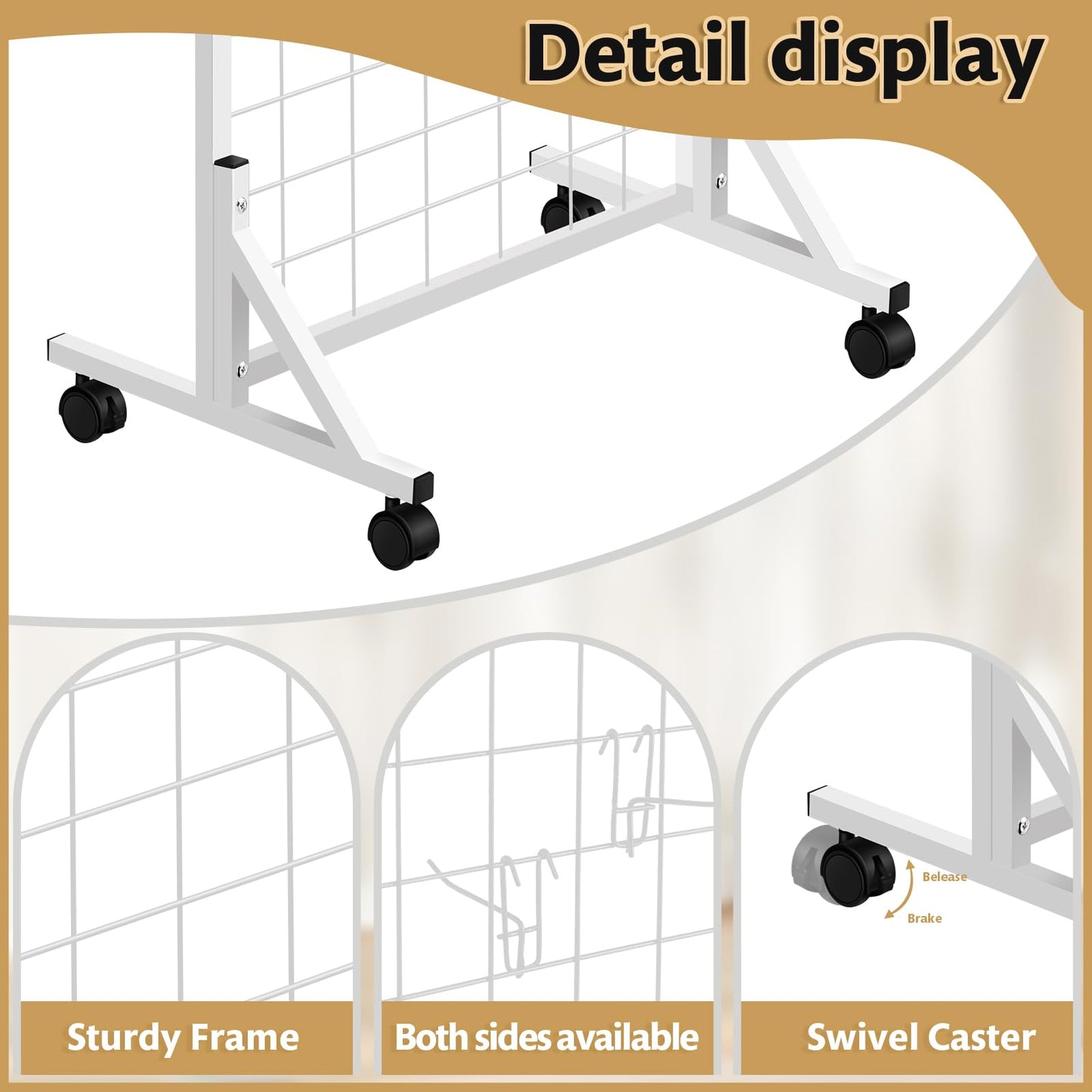 Blulu 4 Pcs 2' x 6' Grid Wall Display Stand with T-Base, 2026 Freestanding Grid Tower for Vendor Events & Craft Shows, Sports Jersey & T-Shirt Display Rack for Game Day Fan Shop (White)