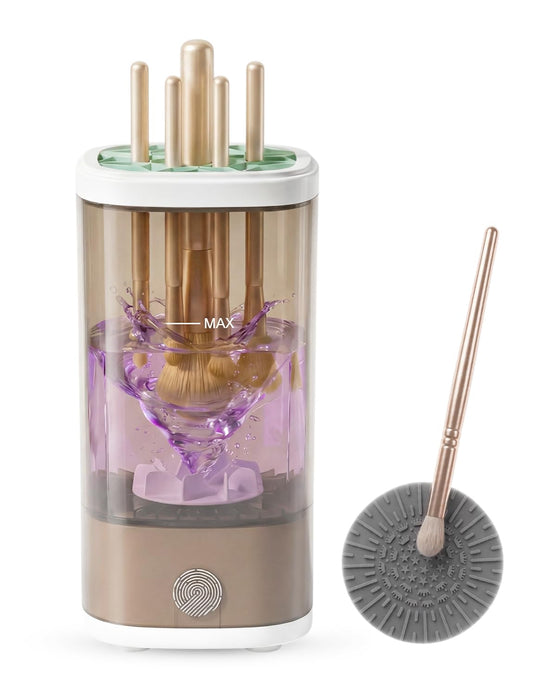 Electric Makeup Brush Cleaner Machine,3 in 1 Makeup Brush Cleanser & Washer,Cleaning Tool,Cosmetic Brushes Cleaners Cleaning For All Size Beauty Makeup Brush Set,Eyeshadow, Blush Brush. (Gray-)