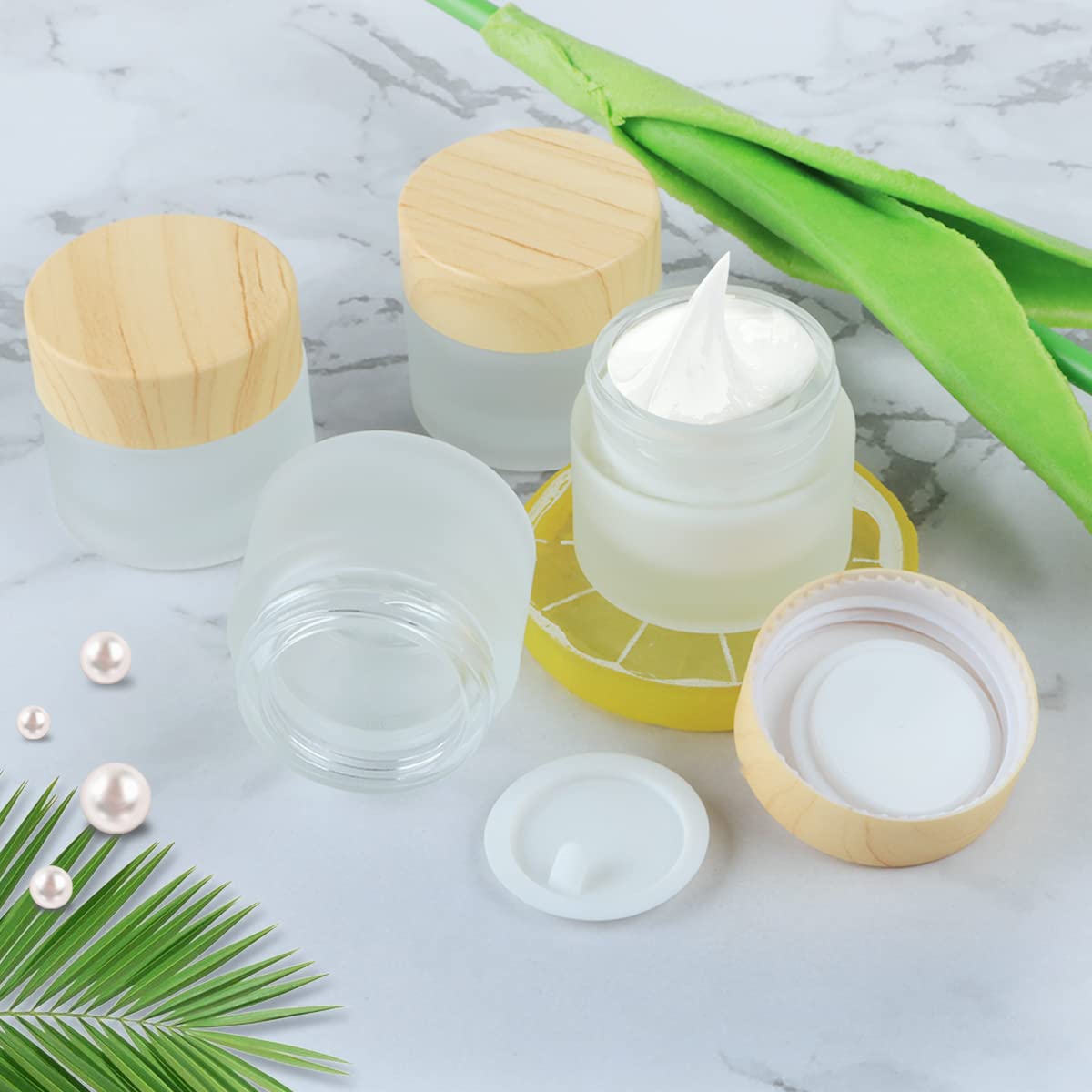 12 Pack Frosted Glass Jar Cosmetic Cream Jar Sample Jars Empty Travel Makeup Container For Cream Lotion Lip Balm Eyeshadow (5g)