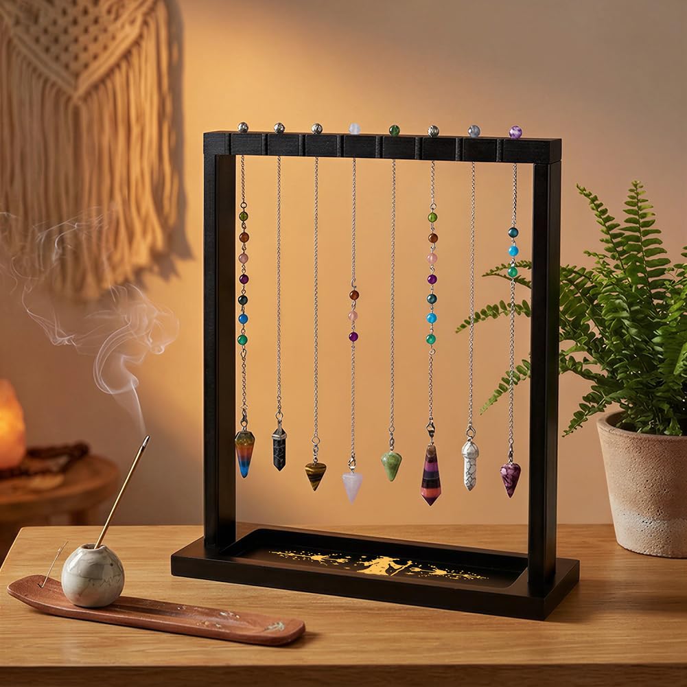 BEUNITONE Witch Design Display Stand, Wooden Crystal & Jewelry Holder Organiser Divination Tools for Stones Necklaces Witchcraft Supplies for Home Decor, Market Stall and Craft Fair Showcase
