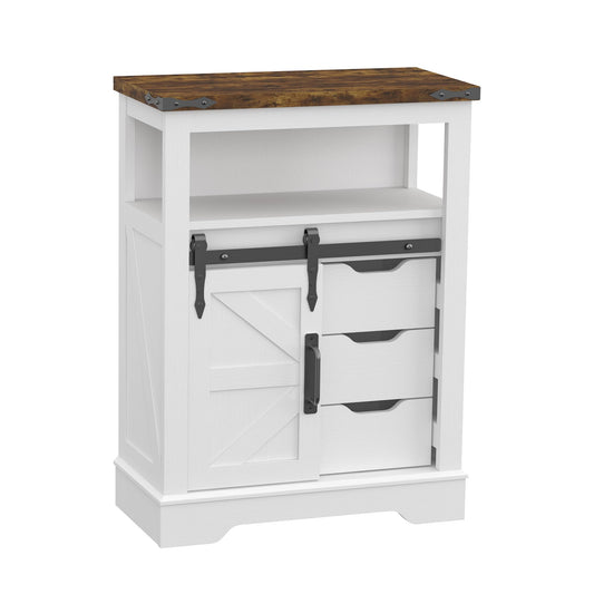Panana Farmhouse Bathroom Floor Cabinet, Sliding Barn 3 Drawers & 1 Door Freestanding Small Storage Cabinet for Bathroom, Kitchen (White)