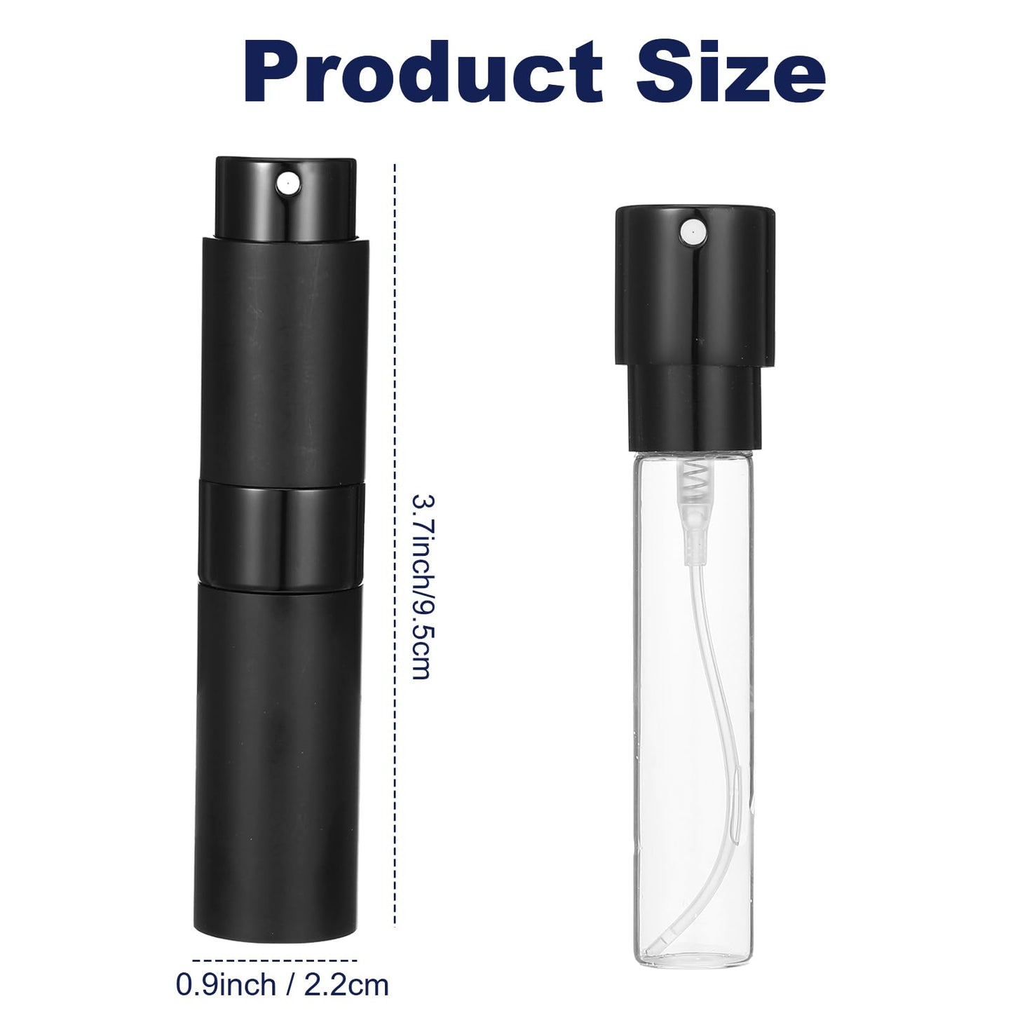 MAQUITA 15 Pieces Travel Perfume Atomizer, Refillable Perfume Bottle, Portable Cologne Sprayer, Aluminum Glass, Black