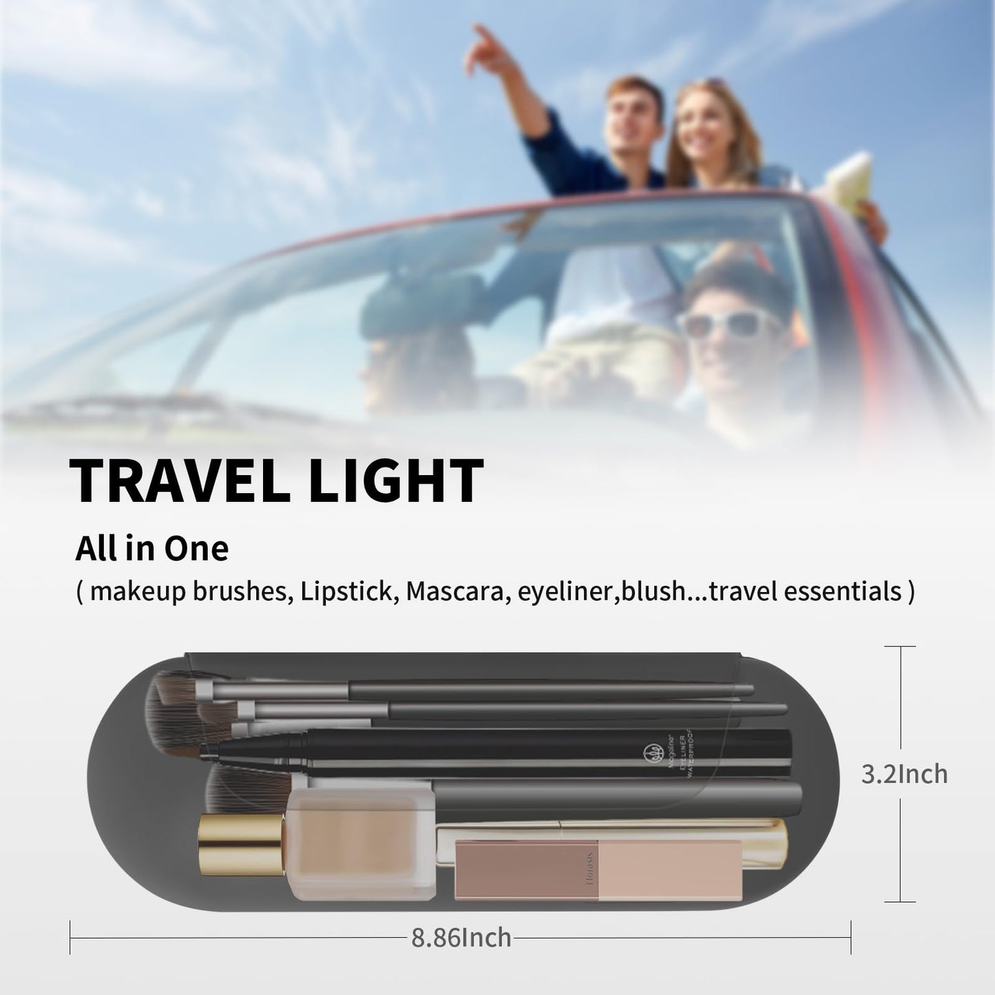 AGIKET Silicone Makeup Brush Holder Travel Cosmetic Bag：Soft Portable Cosmetic Face Brushes Holder with Upgrade Anti-Fall Out Magnetic Closure, Large Travel Makeup Brush Case - Grey