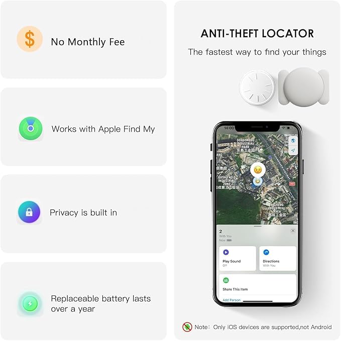 Tracker Device for Vehicles,No Monthly Fee GPS Car Tracker,Anti-Lost Car Locator Works with Find My(iOS Only),Mini Hidden Car Tracker with Magnetic Case (White,2PCS)