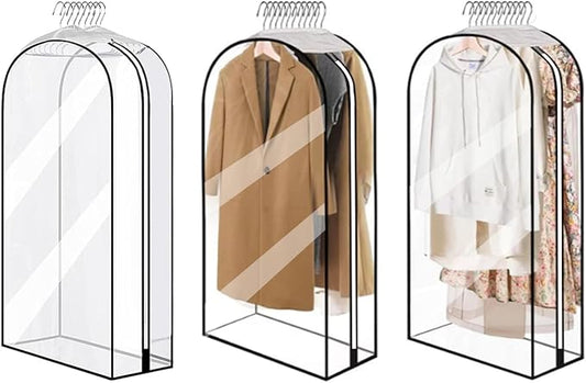 10” Gusseted Clear Garment Bags, 40” Hanging Suit Bags for Closet Storage - Protect Clothes, Suits, Coats, Dresses - 3 Pack (40 inch)