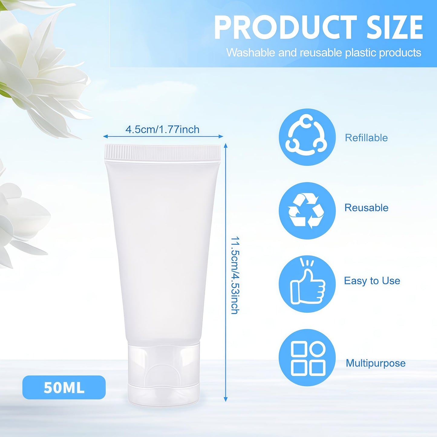 UPSTORE 20Pcs 50ml Refillable Plastic Squeeze Tubes Matte Flip Cap Travel