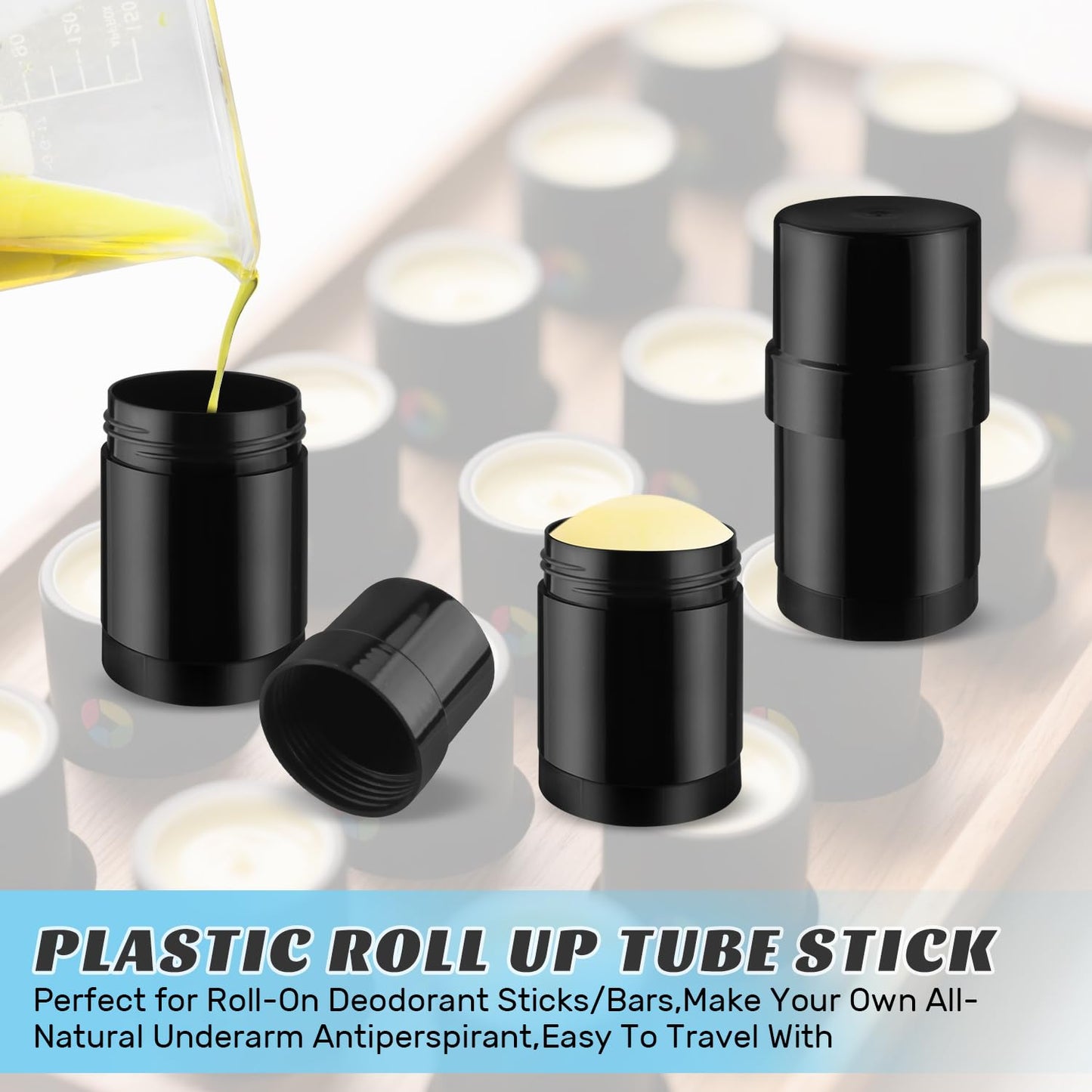 DMuuuDM 15 Pack 1 oz/30ml Plastic Deodorant Containers,Empty Round Twist-Up Solid Stick Tube Container for Homemade Deodorant,Shaving Soap Stick,Heel Lip Balm,Solid Lotion Bars-Top Filling,Black