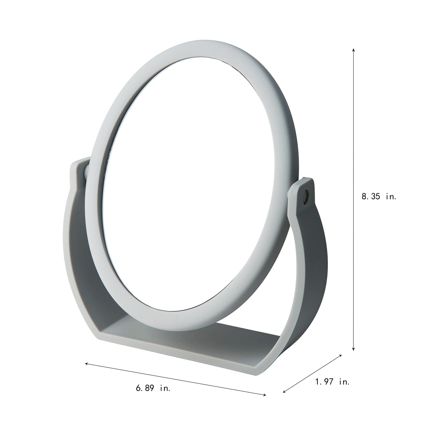 Bath Bliss Double-Sided Free-Standing Swivel Vanity Mirror | Regular & 10X’s Magnification | Make-up & Shaving Use | Freestanding | Tabletop | Rubberized | Grey