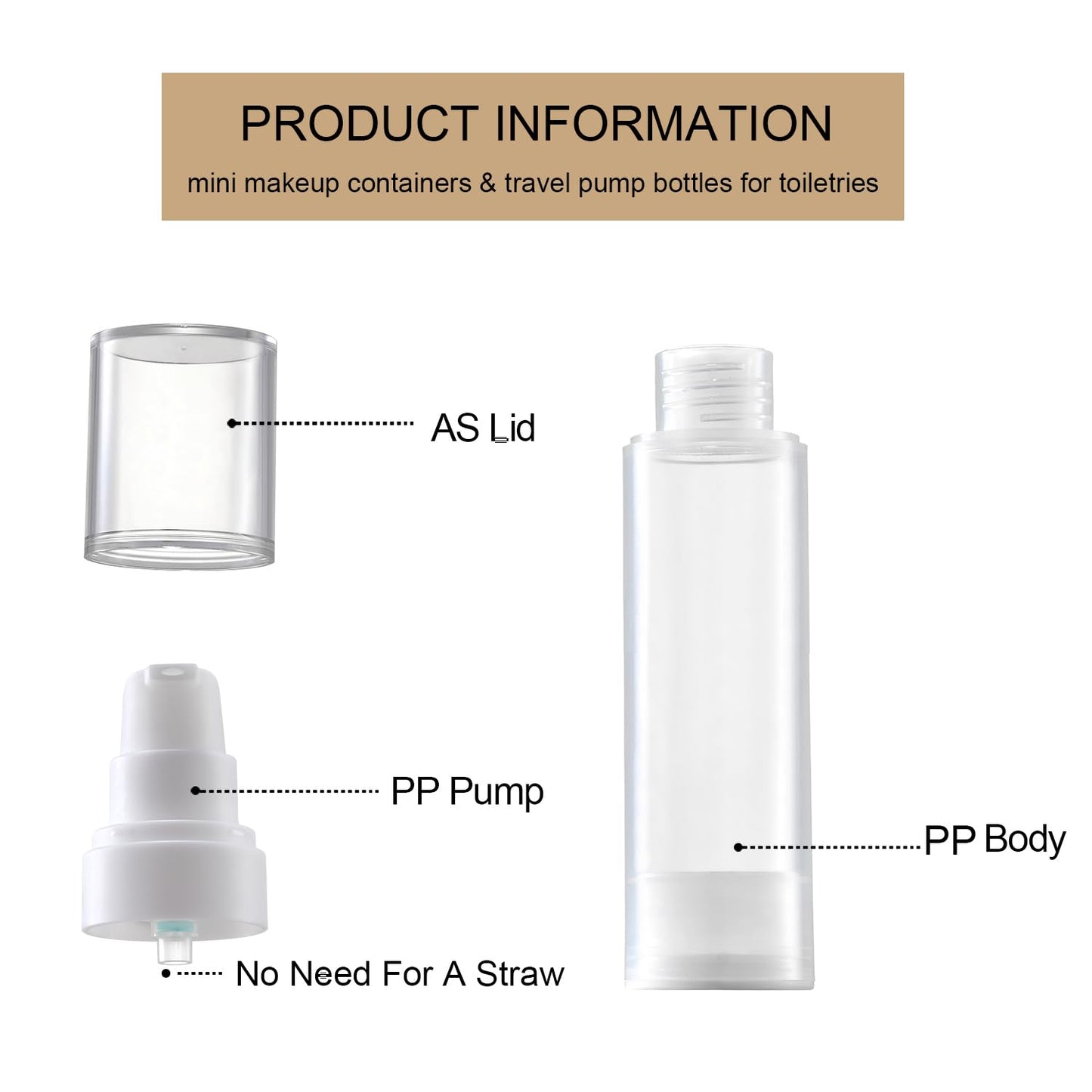 XQNCBY 50ml airless Pump Bottles Travel,Travel Toiletry containers,Lotion Dispenser with Pump,Small Pump Bottle (semi-Transparent, PP-50ml)
