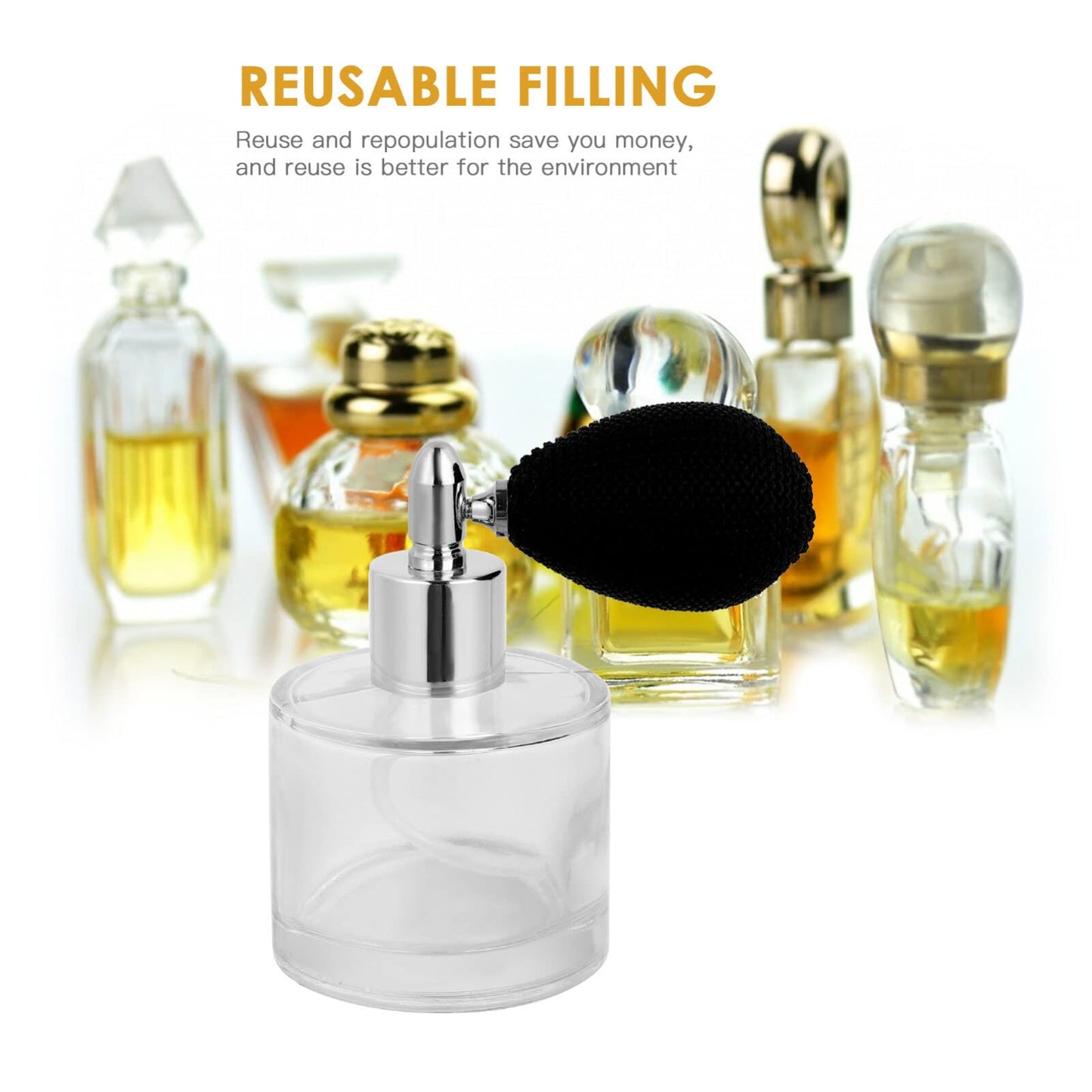 HEALLILY Refillable Retro Perfume Bottle 3.54In Glass Fine Mist Spray Dispenser Portable Travel Atomizer Leak-Proof Container for Women