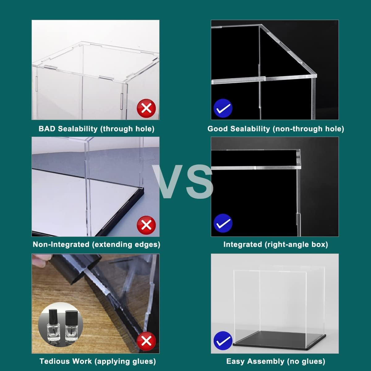 CRMPro Acrylic Display Case with Matt Black Base and Lid, Dust-Proof Acrylic Box, Flat Showcase Counter-Tops Box for Figures, Toys and Colletables (13x13x16 inch)