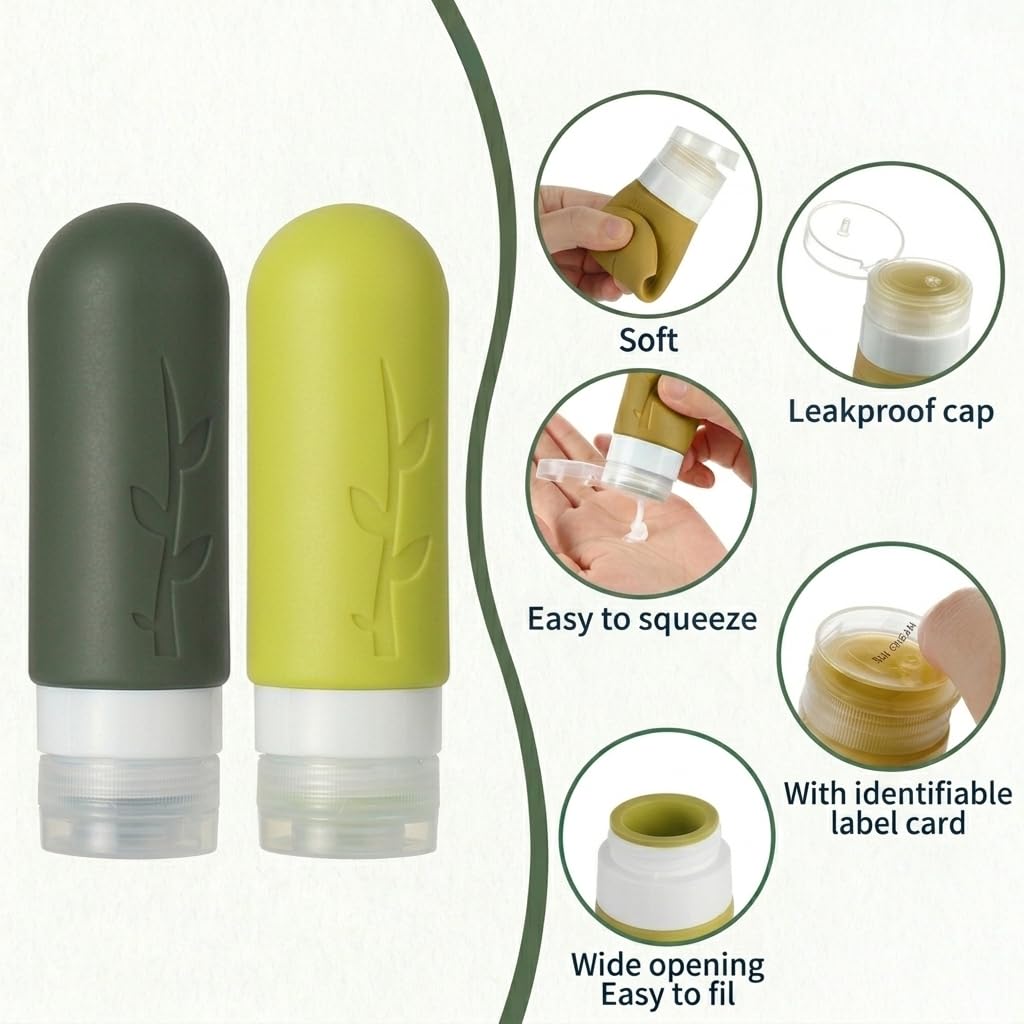 DEPOZA Travel Bottles Kit (16 Pack) - TSA Approved, Leak Proof Silicone Squeezable Containers for Toiletries. Complete Set with Jars, Sprayers & Bag (M-Green)