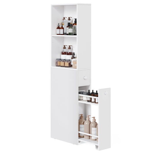 VASAGLE Slim Bathroom Storage Cabinet, Narrow Freestanding Cabinet with Storage Drawers and Adjustable Shelf, for Small Spaces, Modern Style, Cloud White UBBK567T14S