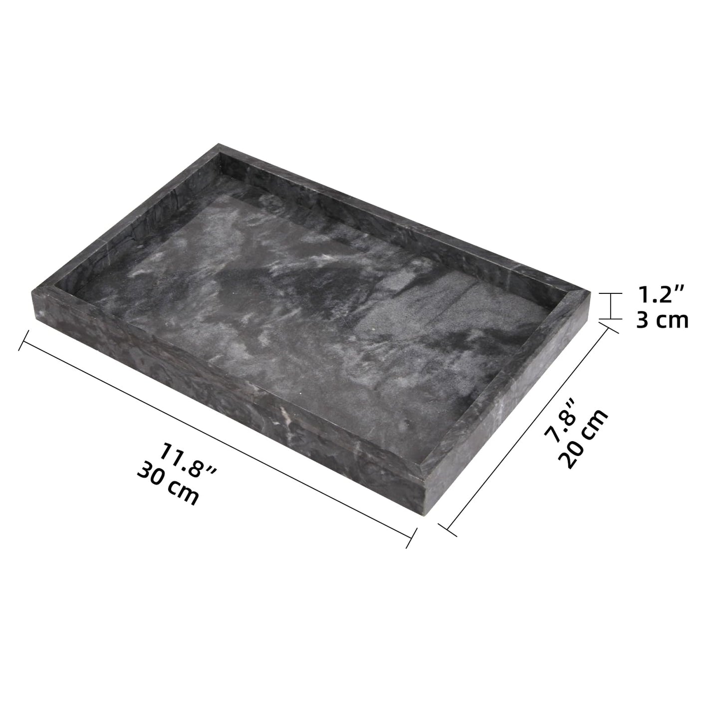 Marble Bathroom Vanity Tray, Natural Luxury Vanity Home Kitchen Bathroom Table Tray, Stone Decorative Countertop Dresser Trays for Key Coffee Perfume Jewelry Makeup (Black, 12"x 8" x1.2")