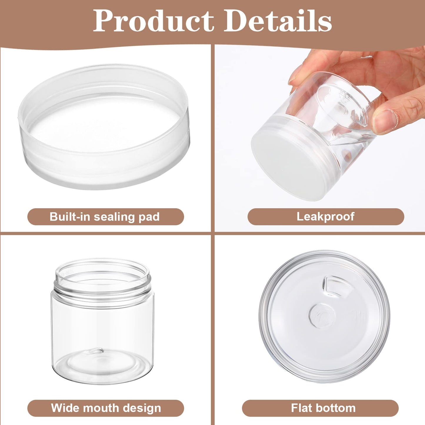 EBOOT 150 Pieces 2 Oz Plastic Container Jars with Lids Round Clear Cosmetic Empty Clear Plastic Jars for Lotion Cream Makeup Eye Shadow Rhinestone Samples Pot Travel Storage