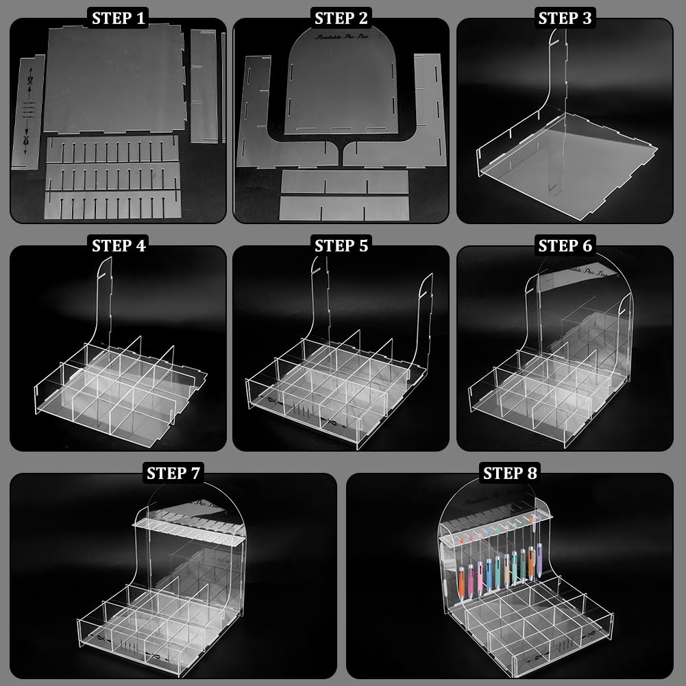 NBEADS Beadable Pen Storage Organizer, Acrylic Pen Display Stand with Sorting Tray 10 Slots with 9 Grid Organizer Box for DIY Home Office Desk School Supplies