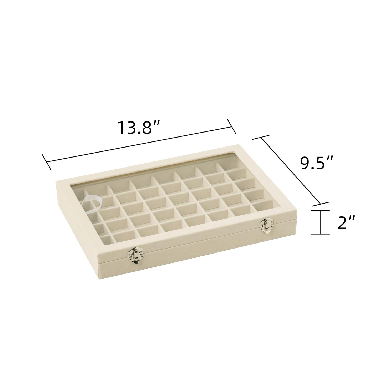 Frebeauty 48 Grid Jewelry Tray,Adjustable Earring Holder Organizer with Glass Lid,Velvet Drawer Jewelry Organizer for Rings,Studs,13.8 x 9.5 x 2 Inches Jewelry Display Box,Gift for Women(Beige)