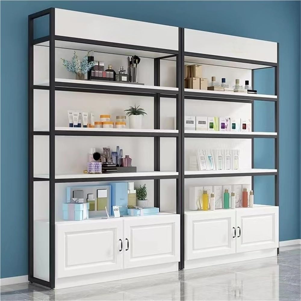 LFSBTI Modern Display Case with Metal Frame, Multi-Layer Make Up Storage Cabinet, Display Cabinet with Anti-Slip Feet, Multifunctional Shelves for Beauty Salons and Retail Stores(Gold,120cm/47.2in)