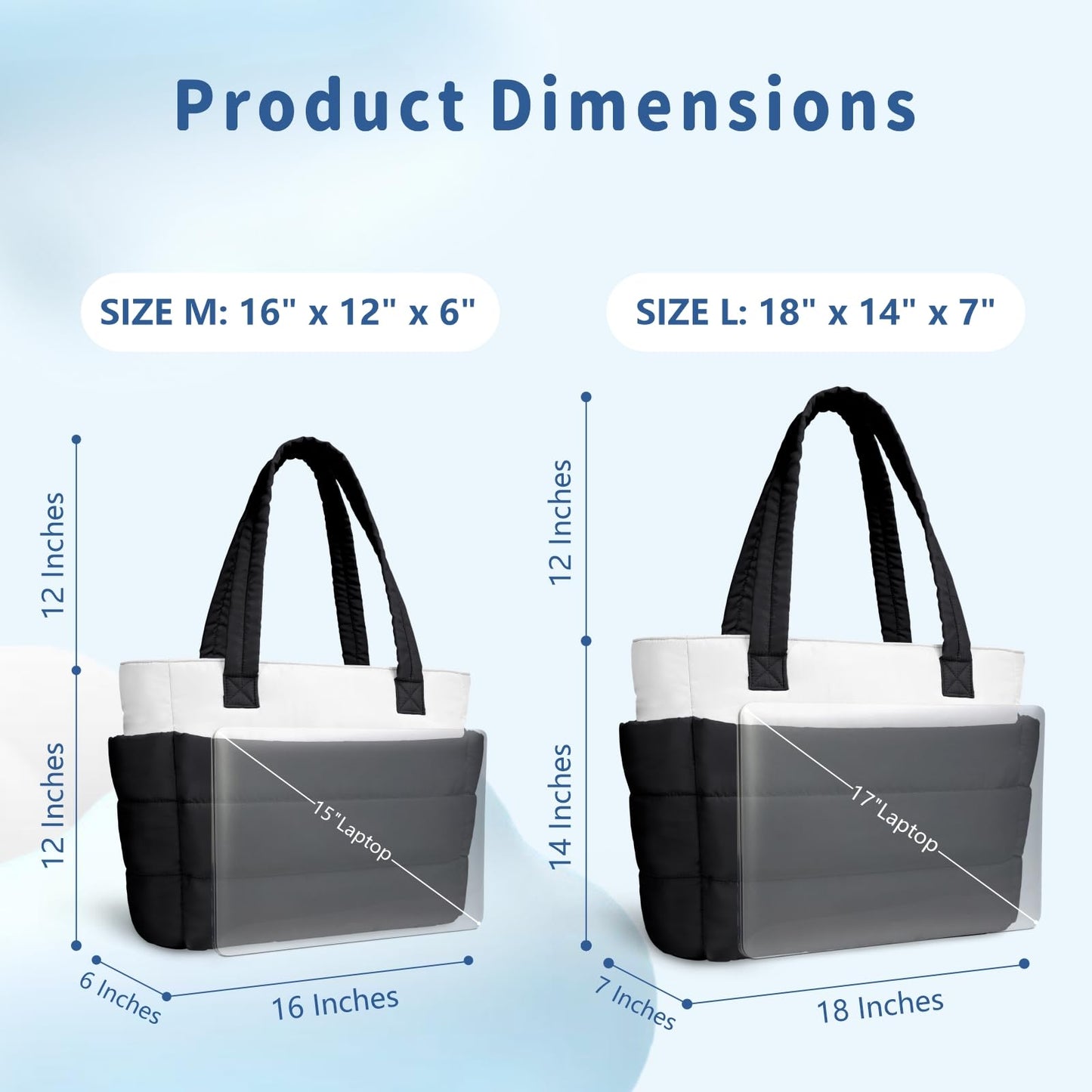 TOPDesign Puffer Tote Bag for Women, Lightweight Puffy Handbag with Compartments & Cosmetic Bag, Quilted Shoulder Bags for Work, Travel, Gym, Gifting (M Black/White)
