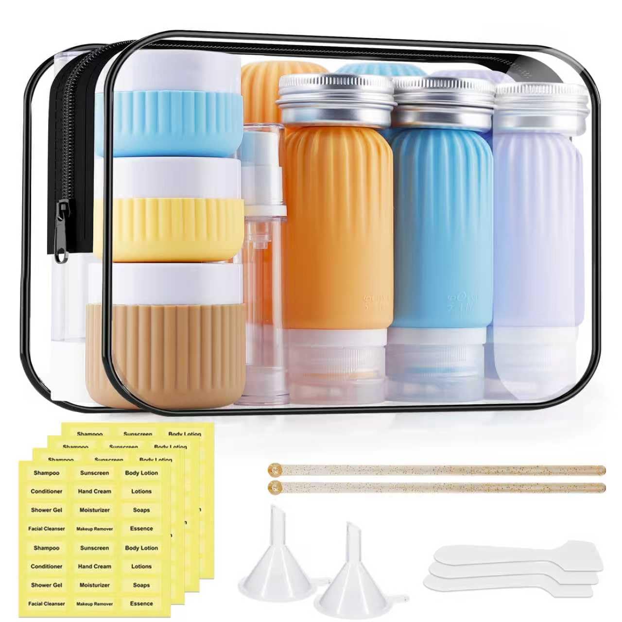 KOUWICH Silicone Travel Bottles, 25 Pack TSA Approved Travel Size Containers for Toiletries, Leak Proof Refillable & Squeezable Toiletry Bottles Kit with Clear Bag for Shampoo Lotion Cream Conditioner
